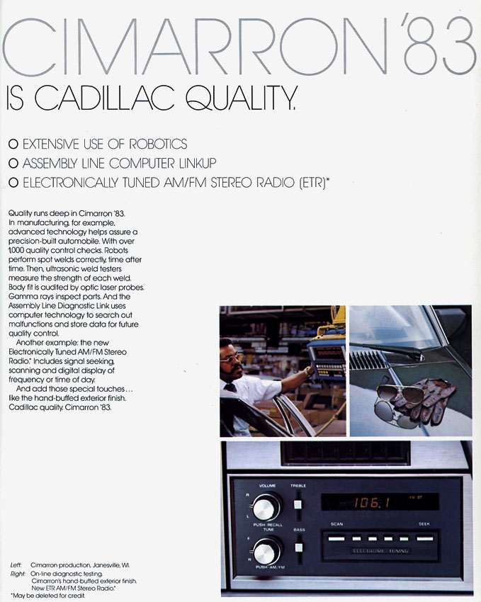 1983 Cadillac Cimmaron Brochure Page 1